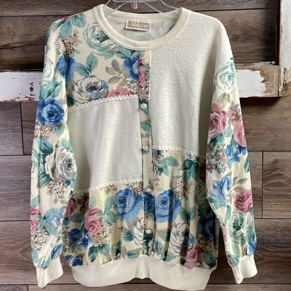 SEASON TICKET Vintage Cottagecore Floral Lightweight Sweatshirt Top Size 2X - Picture 3 of 9